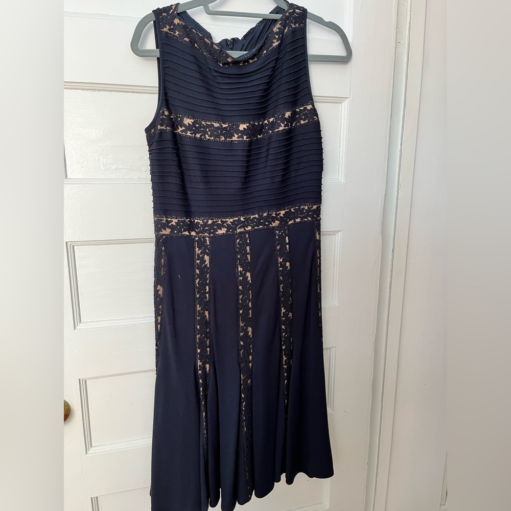 Tadashi Shoji Blue Dress with Nude Lace Accents